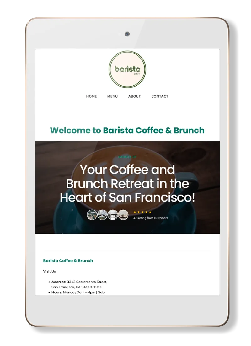 barista website in tab view