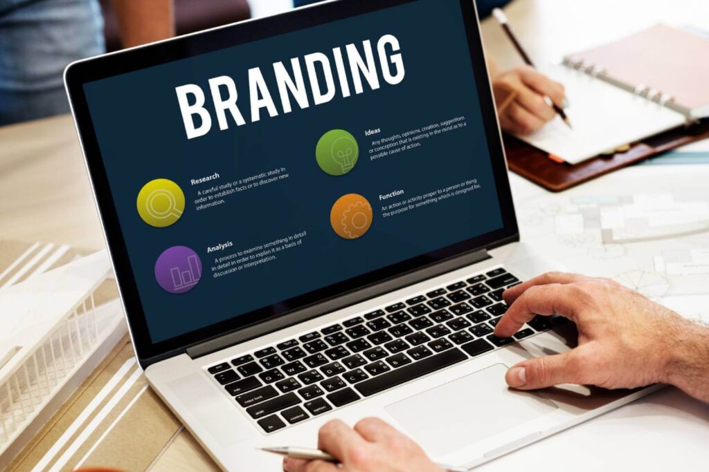 Online marketing and branding concept on laptop screen