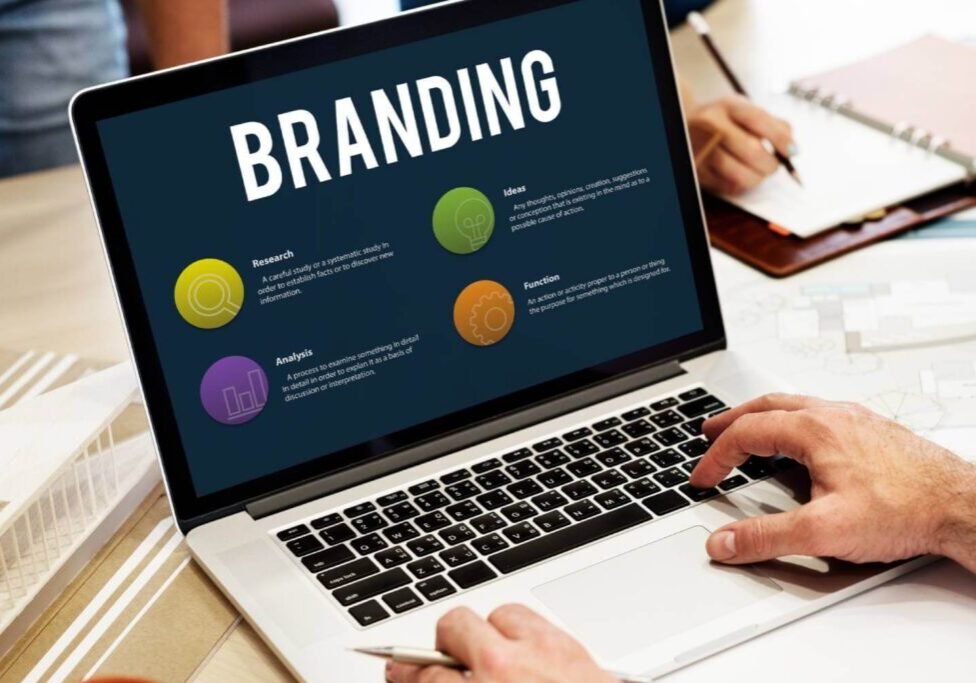 Online marketing and branding concept on laptop screen